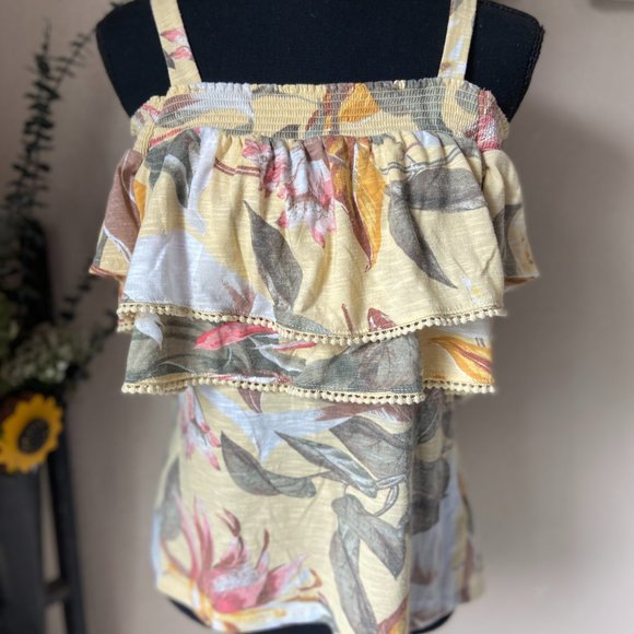 WHBM White House Black Market Pastel Yellow Floral Cold Shoulder Top XS - Picture 2 of 7